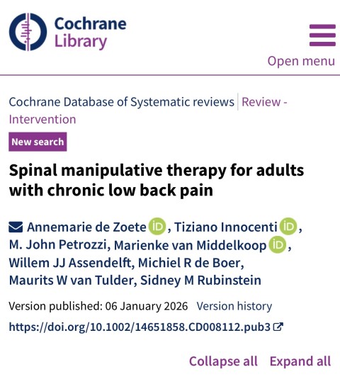 Cochrane review 2026 SMt en chronische lage rugklachten